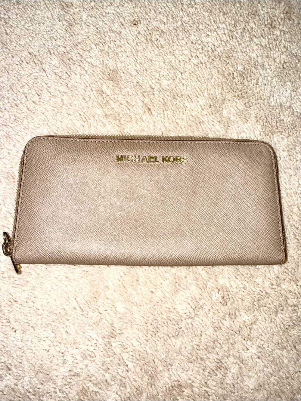 Michael Kors Saffiano Zip-Around Wallet in Taupe